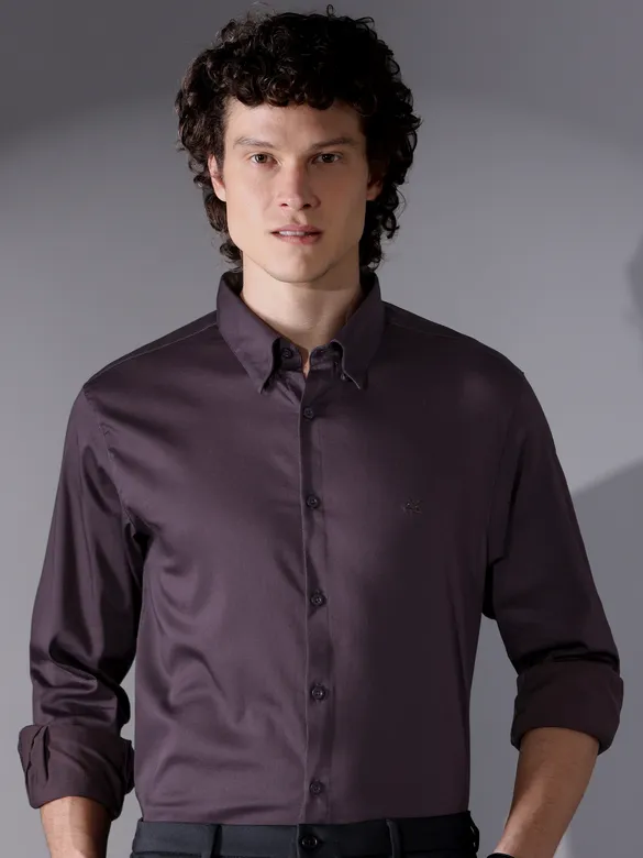 Dark Wine Satin Shirt - Beyoung