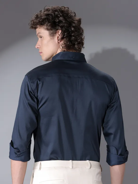 Navy Blue Satin Shirt