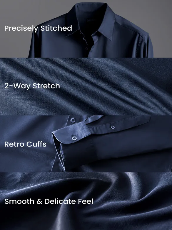 Navy Blue Satin Shirt | Beyoung