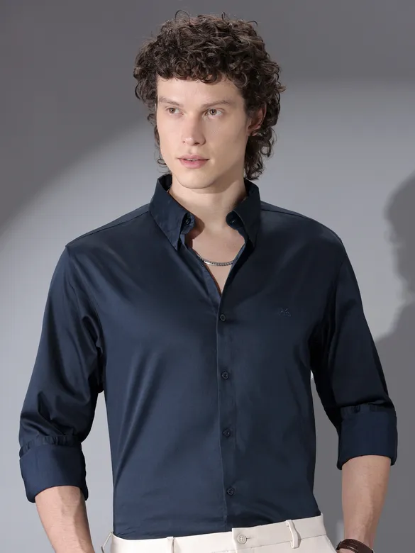 Navy Blue Satin Shirt