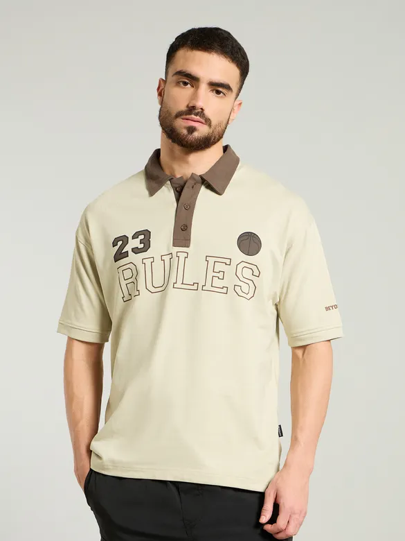 Beige Jersey Polo T-Shirt
