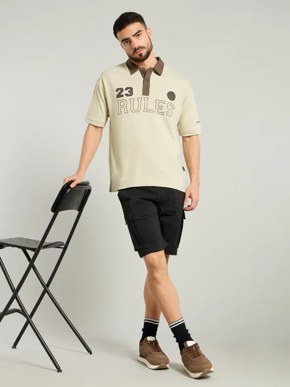 Beige Jersey Polo T-Shirt