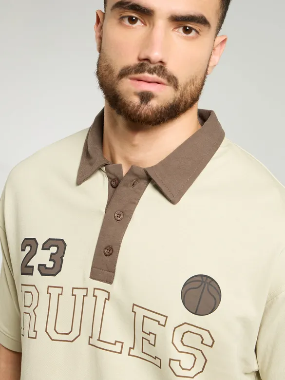 Beige Jersey Polo T-Shirt