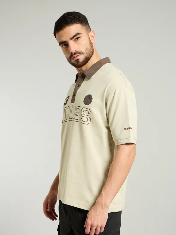 Beige Jersey Polo T-Shirt