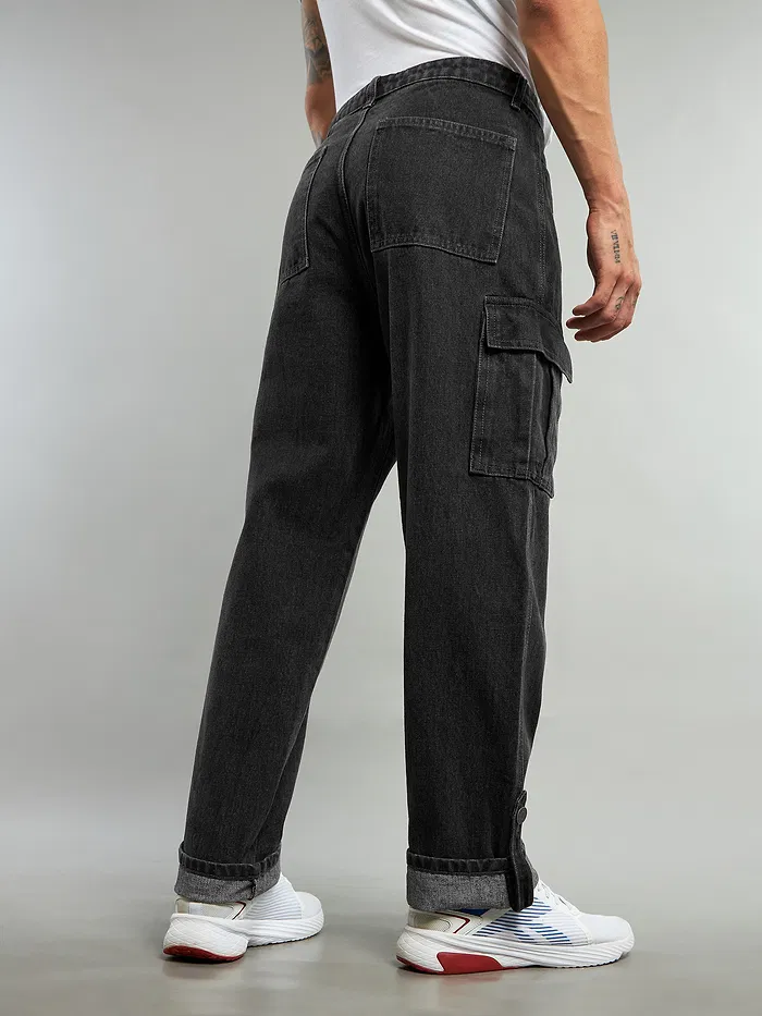 Black Cotton Cargo Pants