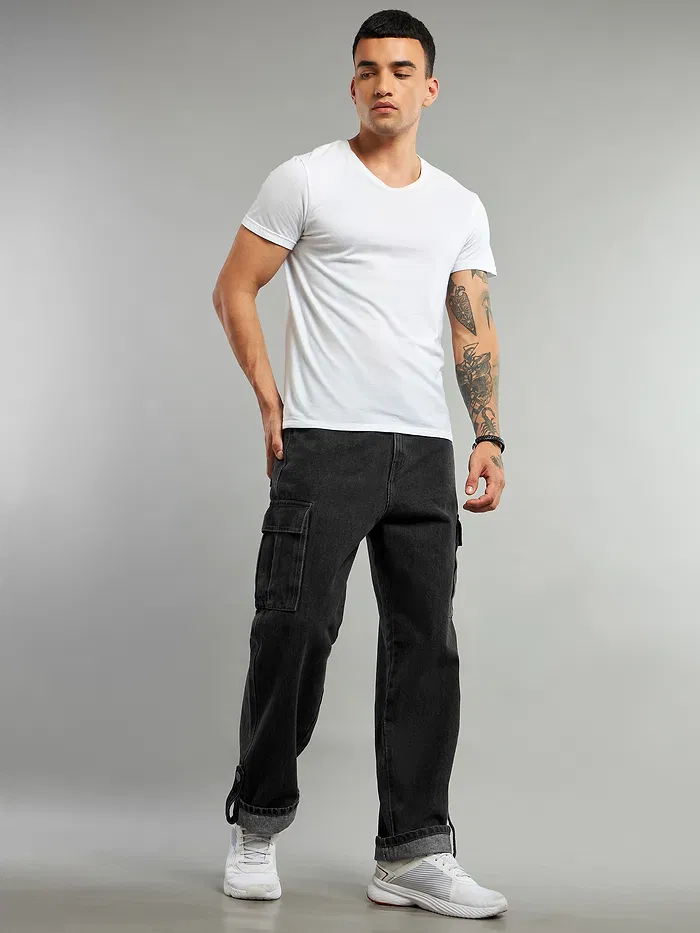 Black Cotton Cargo Pants