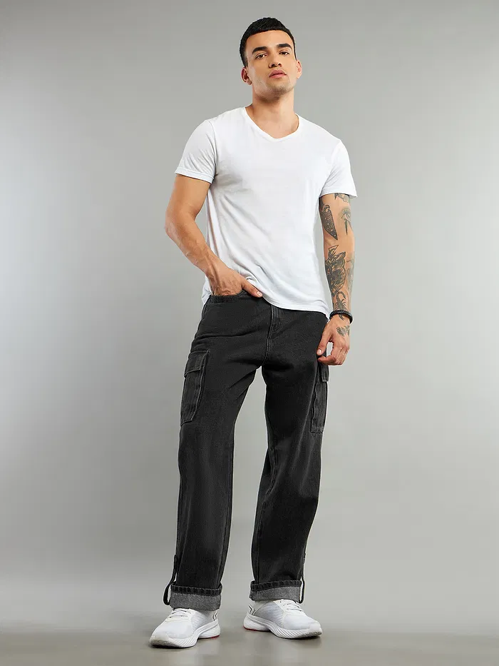 Black Cotton Cargo Pants
