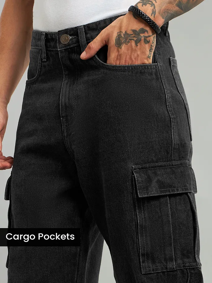 Black Cotton Cargo Pants