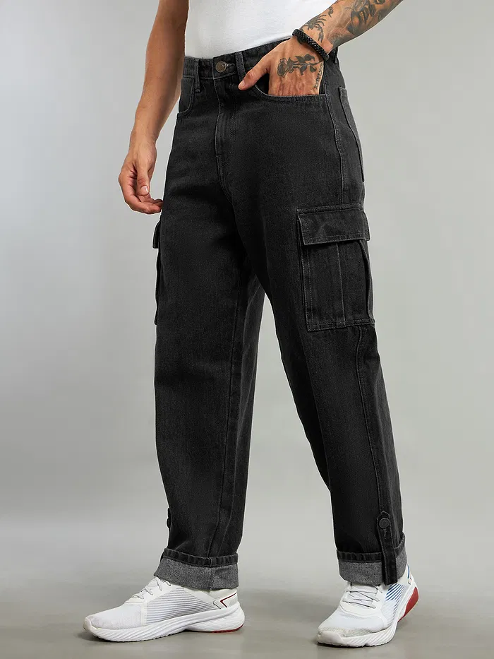 Black Cotton Cargo Pants