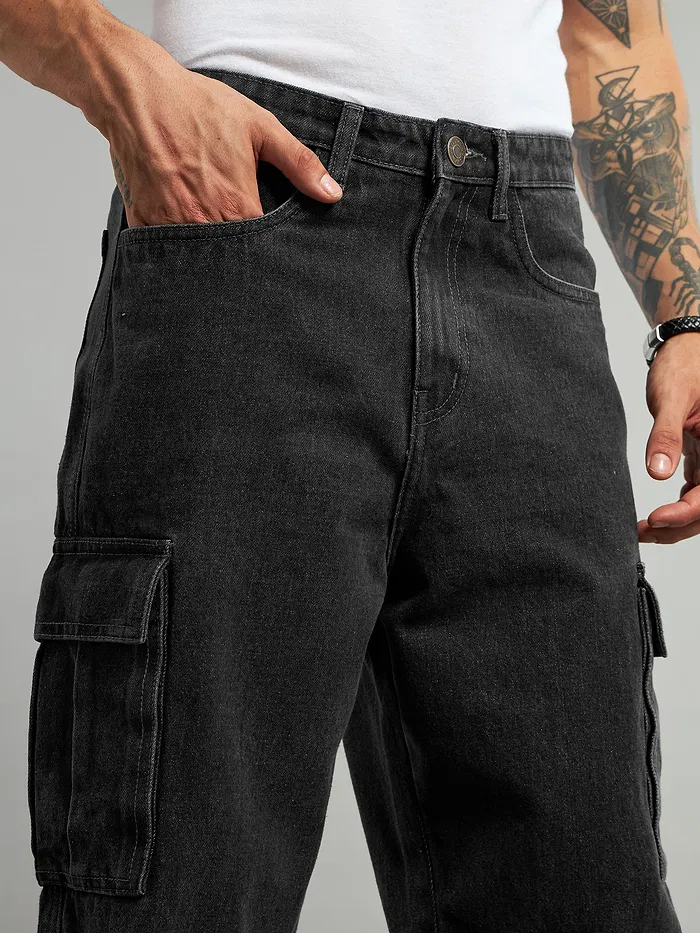 Black Cotton Cargo Pants