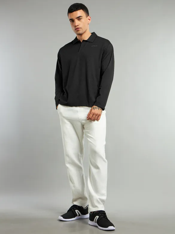 Black Revere Neck Full Sleeve Polo