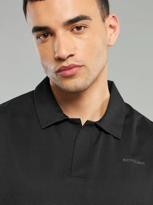 Black Revere Neck Full Sleeve Polo