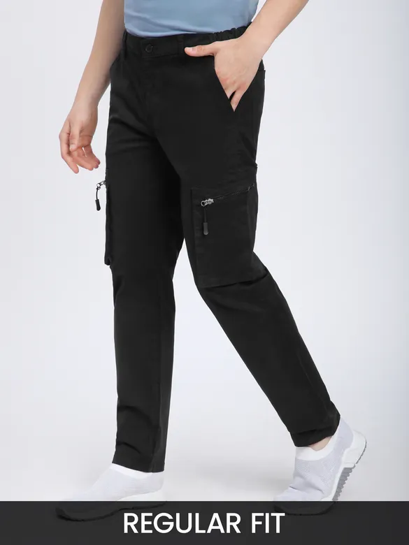 Black Slant Zipper Pocket Cargo Pants