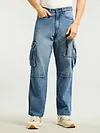 Blue Denim Zipper Pocket Cargo Pants