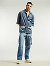 Blue Denim Zipper Pocket Cargo Pants
