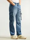 Blue Denim Zipper Pocket Cargo Pants
