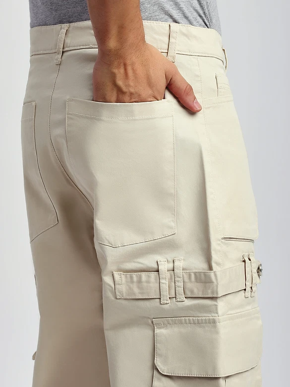 Cream Belt Loop Cargo Pants