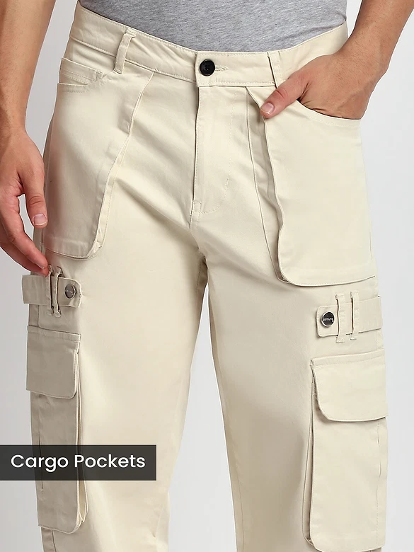 Cream Belt Loop Cargo Pants