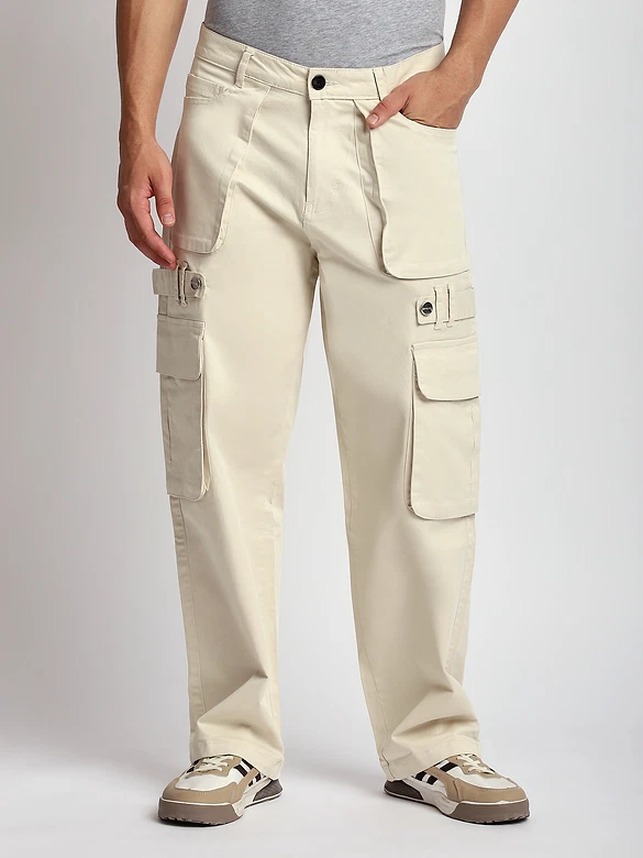 Cream Belt Loop Cargo Pants