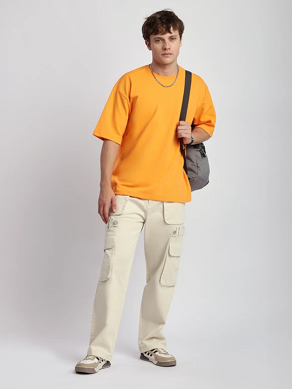 Cream Belt Loop Cargo Pants