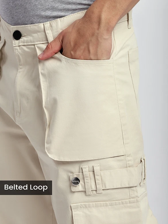 Cream Belt Loop Cargo Pants