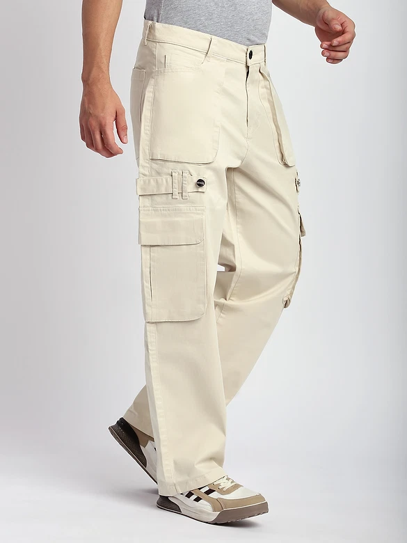 Cream Belt Loop Cargo Pants