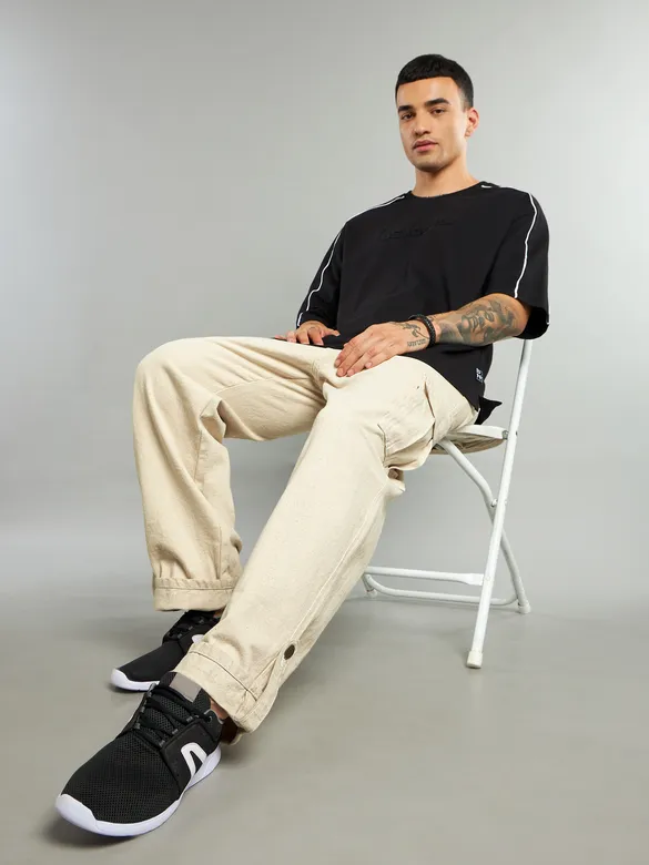 Cream Cotton Cargo Pants