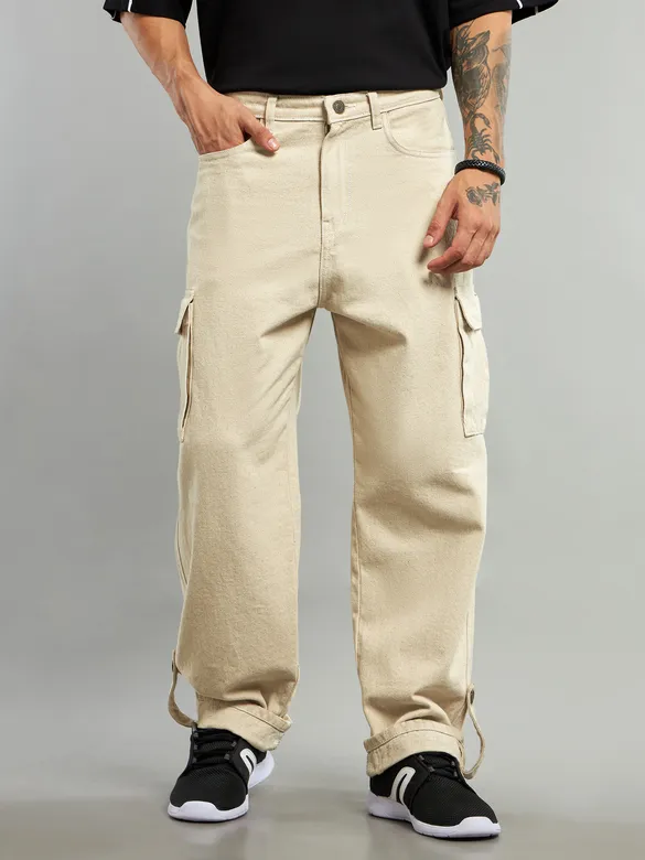 Cream Cotton Cargo Pants