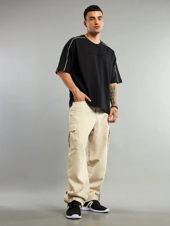 Cream Cotton Cargo Pants
