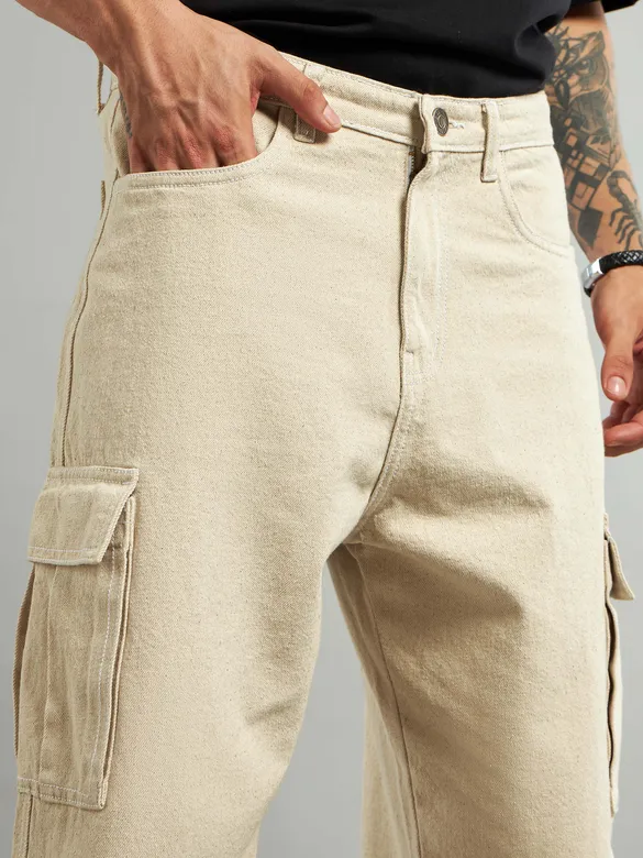 Cream Cotton Cargo Pants