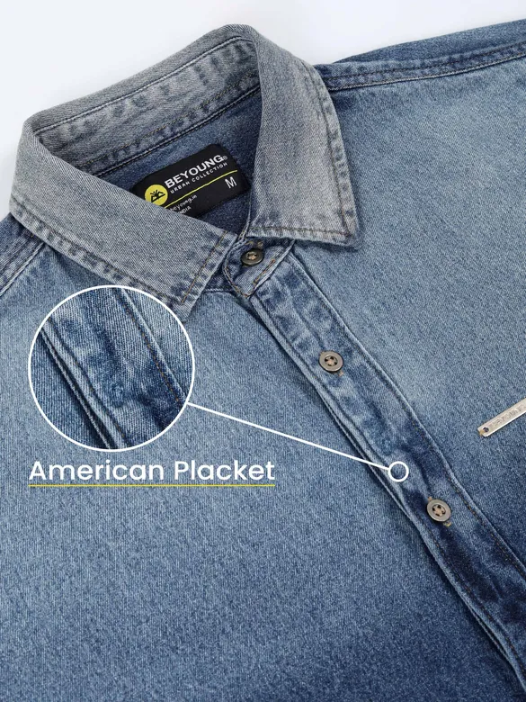Dark Blue Ombre Denim Shirt For Men