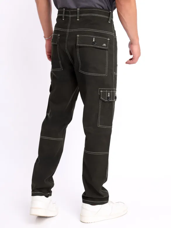 Dark Grey Contrast Stitch Cargo Pants for Men
