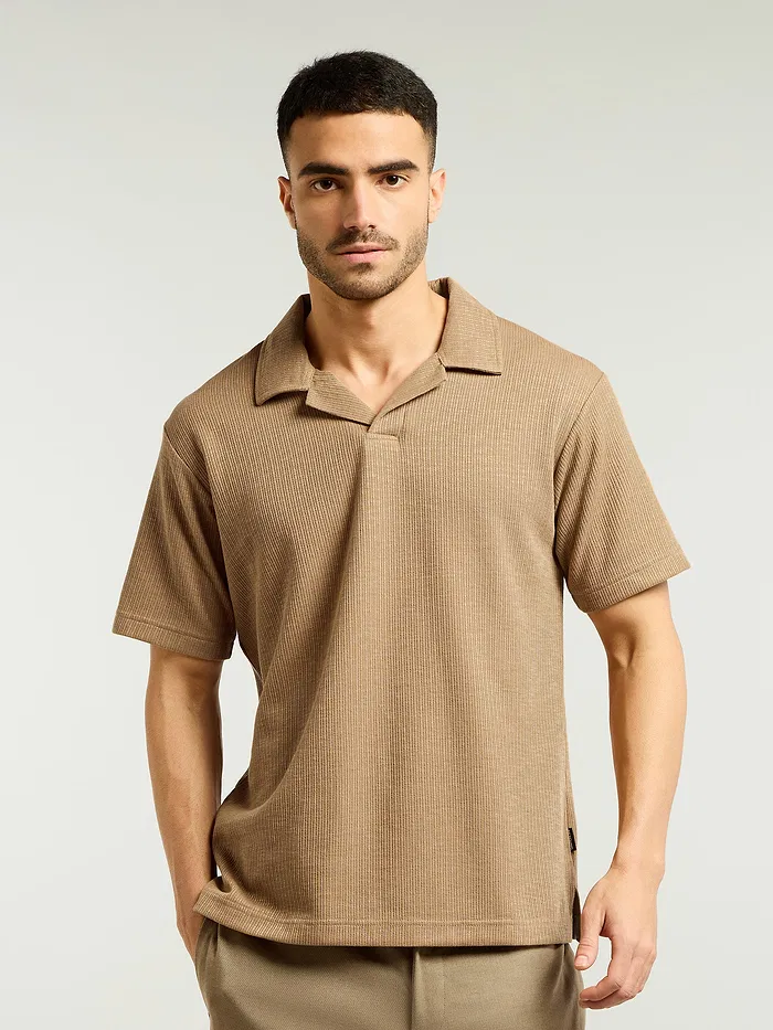 Golden Brown Lapel Collar Polo T-Shirt