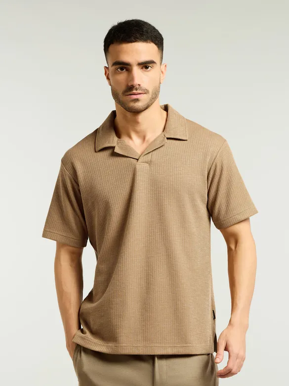 Golden Brown Lapel Collar Polo T-Shirt