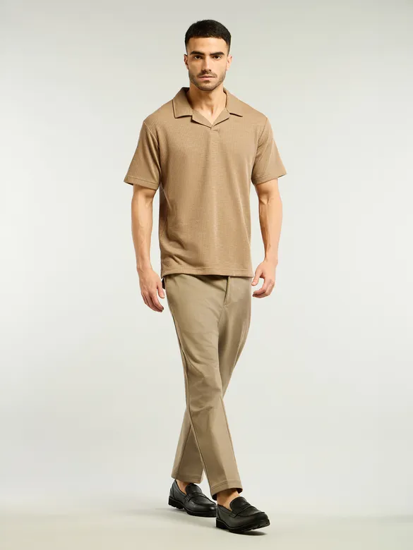 Golden Brown Lapel Collar Polo T-Shirt