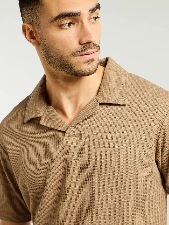 Golden Brown Lapel Collar Polo T-Shirt