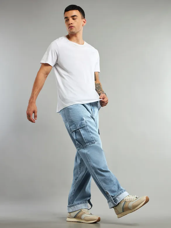 Light Blue Cotton Cargo Pants