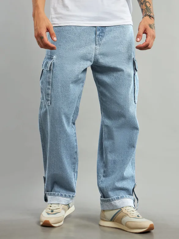 Light Blue Cotton Cargo Pants