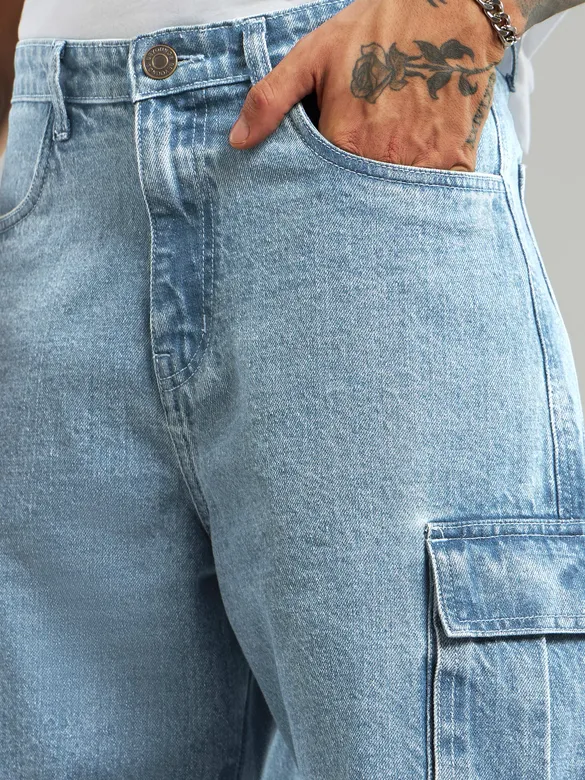 Light Blue Cotton Cargo Pants