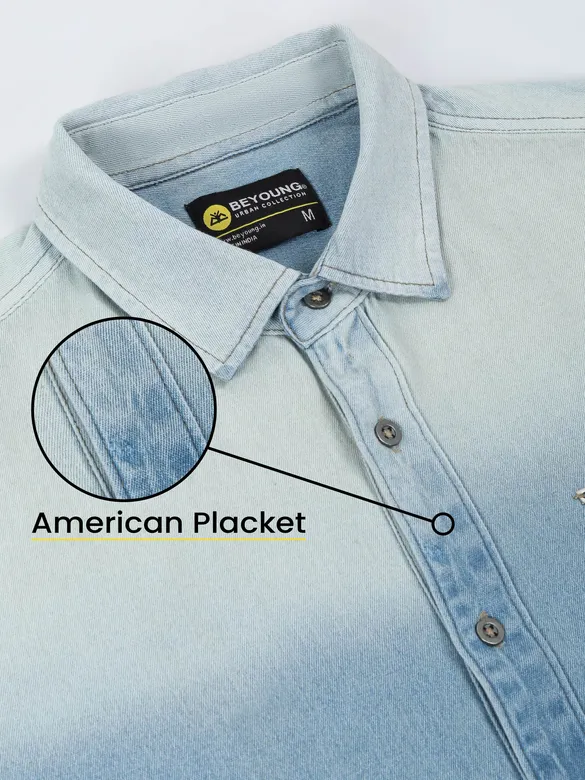 Light Blue Ombre Denim Shirt For Men
