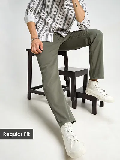 Olive Green Regular-fit Chino Pants