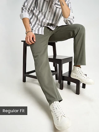 Olive Green Regular-fit Chino Pants