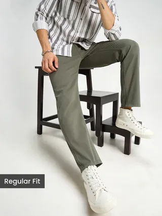 Olive Green Regular-fit Chino Pants
