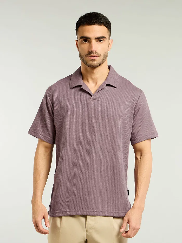 Mauve Pink Lapel Collar Polo T-Shirt
