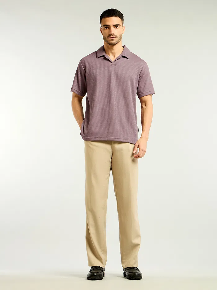 Mauve Pink Lapel Collar Polo T-Shirt