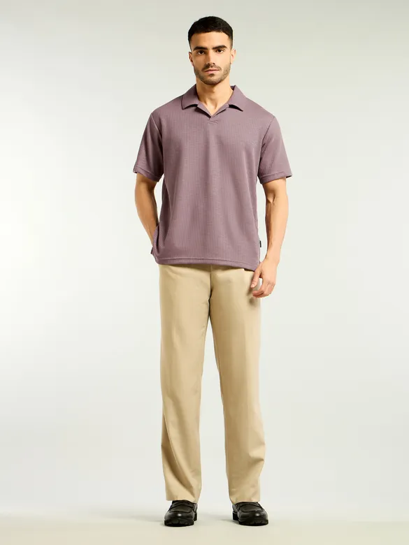 Mauve Pink Lapel Collar Polo T-Shirt