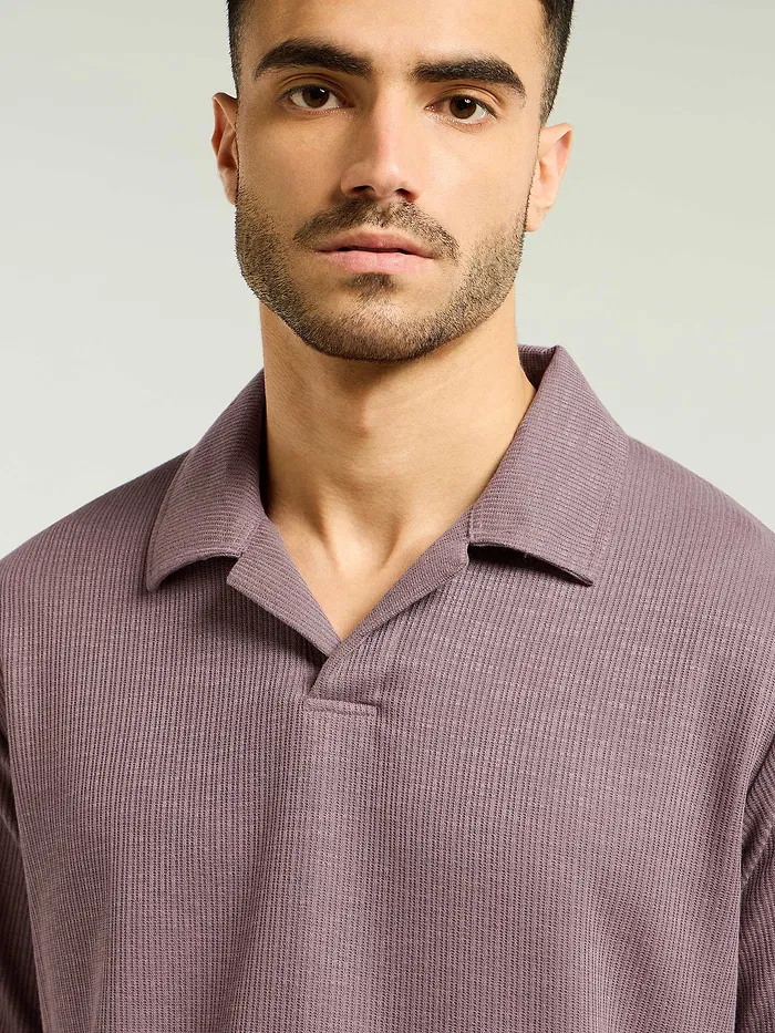 Mauve Pink Lapel Collar Polo T-Shirt