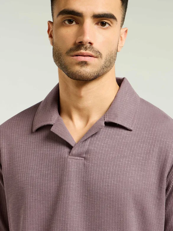Mauve Pink Lapel Collar Polo T-Shirt
