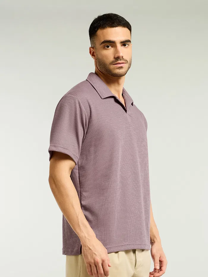 Mauve Pink Lapel Collar Polo T-Shirt
