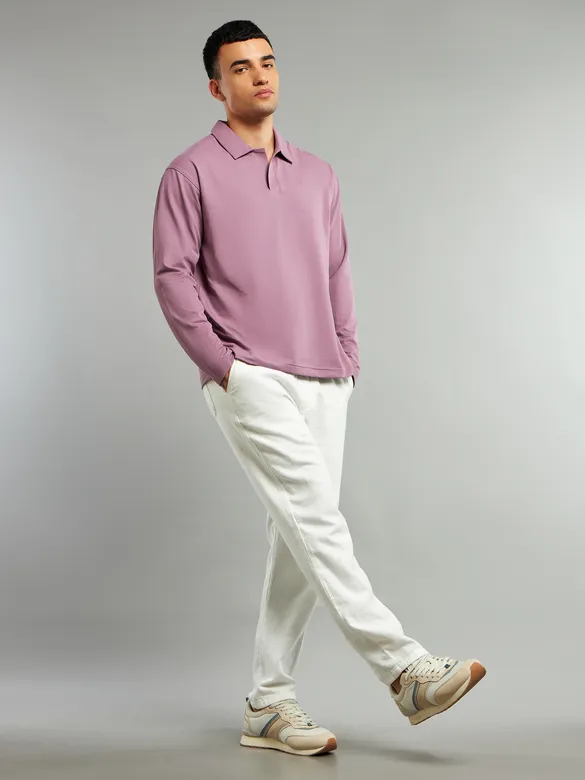 Mauve Pink Revere Neck Full Sleeve Polo